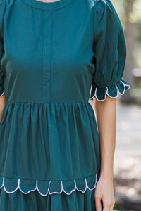 Making It Happen Hunter Green Scalloped Midi Dress