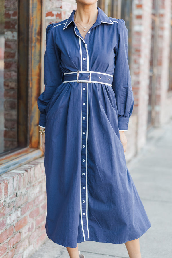 Tell Your Story Navy Blue Contrast Midi Dress