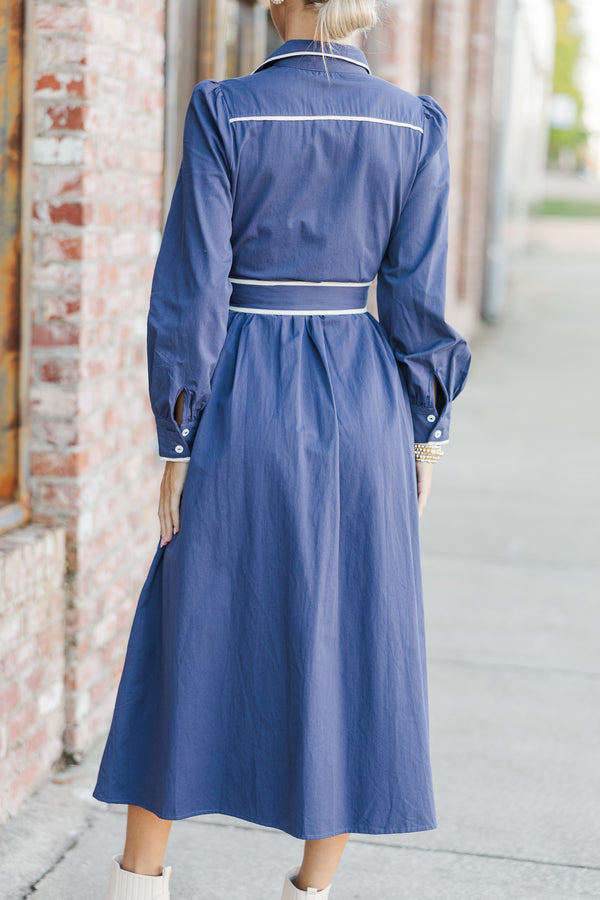 Tell Your Story Navy Blue Contrast Midi Dress