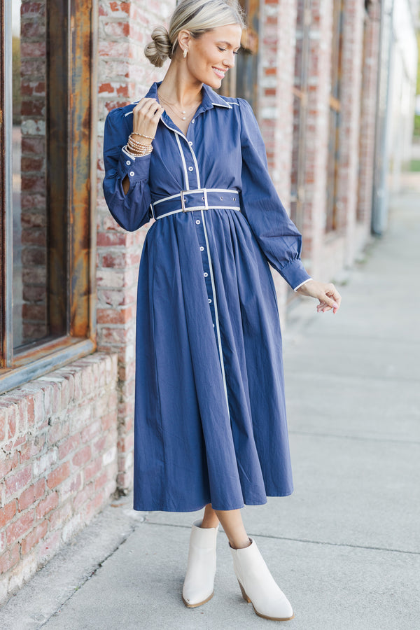 Tell Your Story Navy Blue Contrast Midi Dress