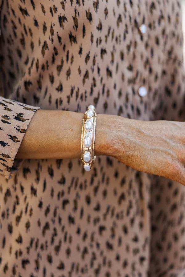 Get Over It Gold Pearl Studded Bracelet