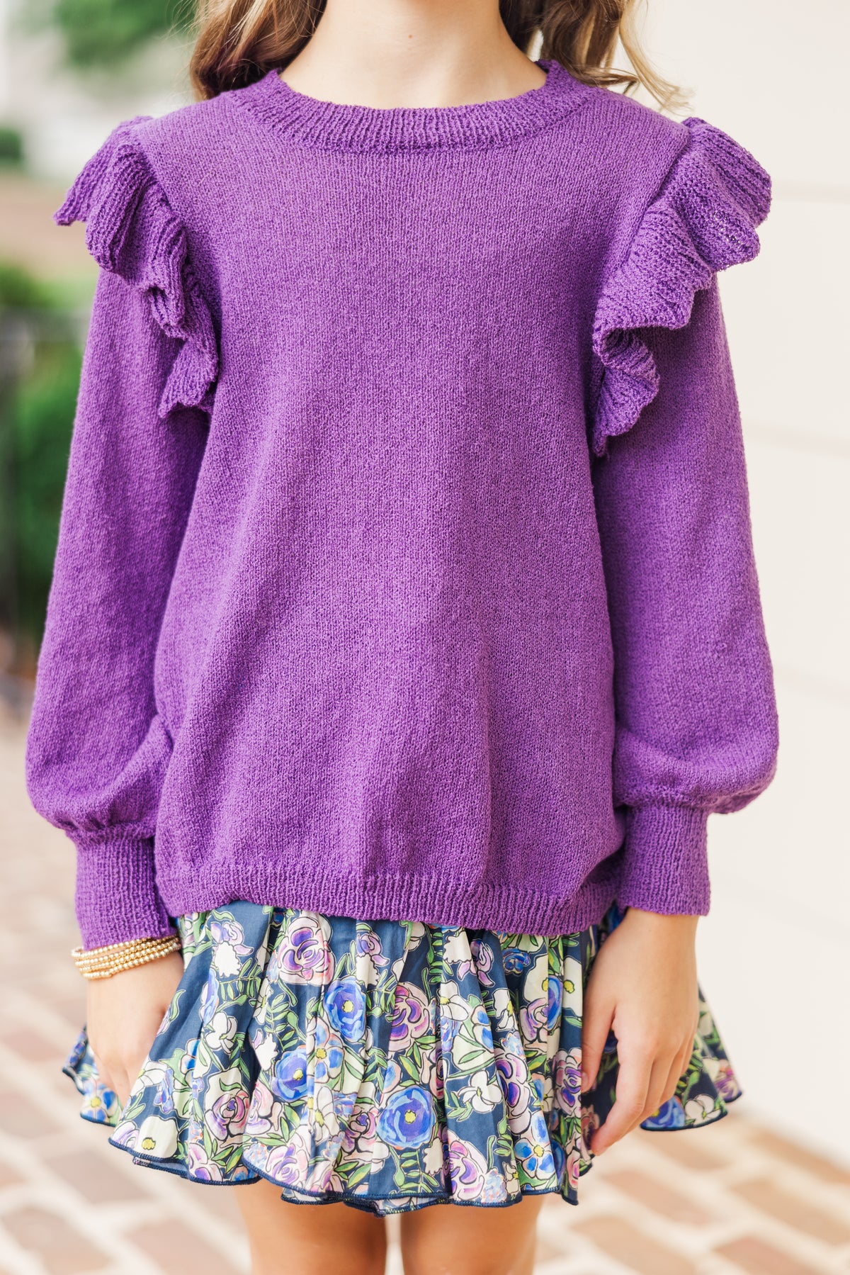 Pruple Ruffland Girls: Give Me A Call Plum Purple Ruffled Sweater – Shop the Mint