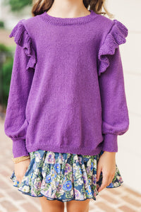 Girls: Give Me A Call Plum Purple Ruffled Sweater