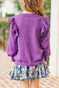 Girls: Give Me A Call Plum Purple Ruffled Sweater