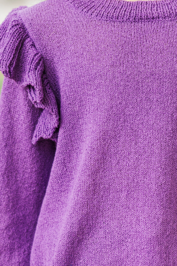 Girls: Give Me A Call Plum Purple Ruffled Sweater