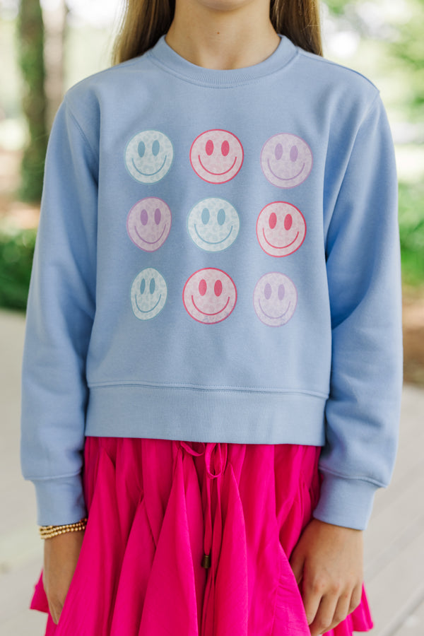 Girls: Be Happy Blue Graphic Sweatshirt