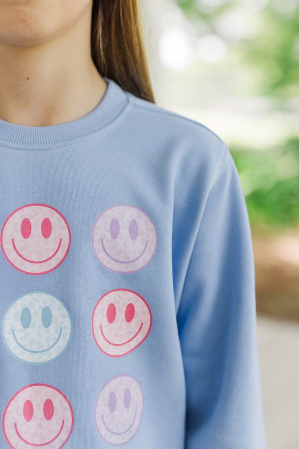 Girls: Be Happy Blue Graphic Sweatshirt