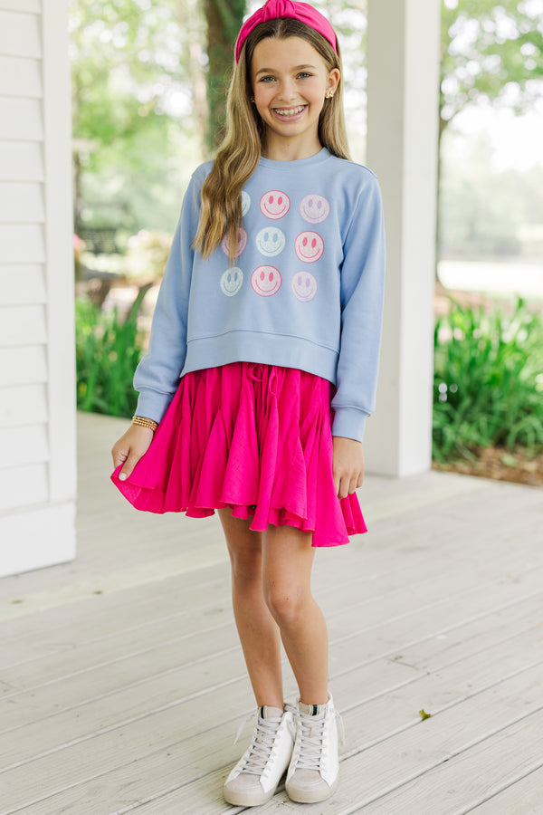 Girls: Be Happy Blue Graphic Sweatshirt