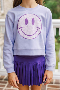Girls: Wildly Happy Lavender Purple Graphic Sweatshirt