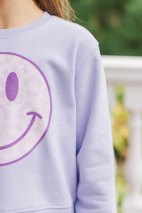 Girls: Wildly Happy Lavender Purple Graphic Sweatshirt