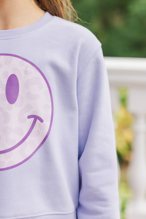 Girls: Wildly Happy Lavender Purple Graphic Sweatshirt