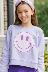 Girls: Wildly Happy Lavender Purple Graphic Sweatshirt