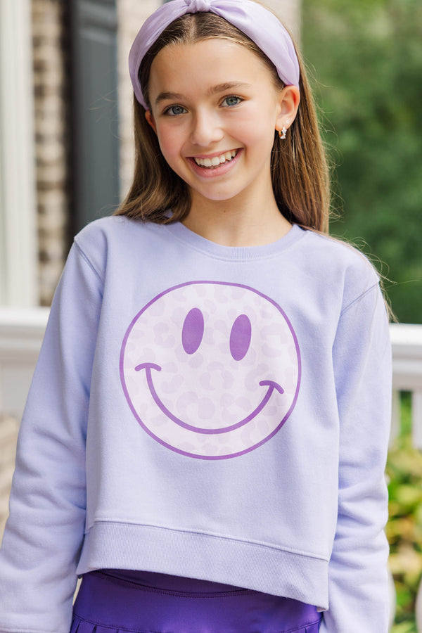 Girls: Wildly Happy Lavender Purple Graphic Sweatshirt