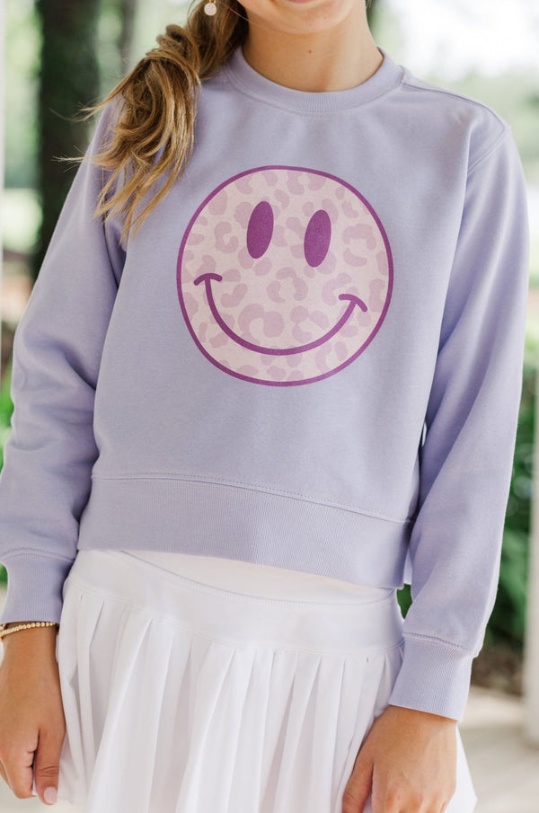 Girls: Wildly Happy Lavender Purple Graphic Sweatshirt