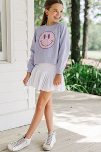 Girls: Wildly Happy Lavender Purple Graphic Sweatshirt