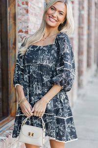 Give It Your All Charcoal Gray Toile Dress