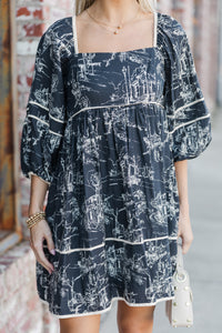 Give It Your All Charcoal Gray Toile Dress