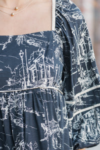 Give It Your All Charcoal Gray Toile Dress