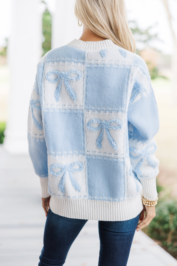 Just Too Good Light Blue Checkered Sweater