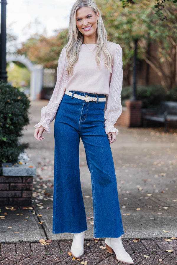 All So Feminine Blush Pink Lace Sweater