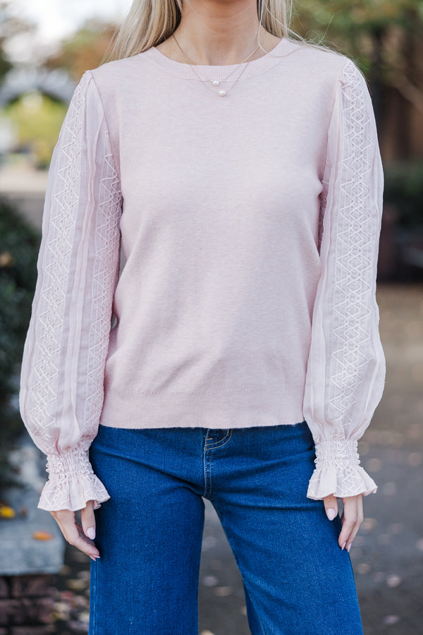 All So Feminine Blush Pink Lace Sweater