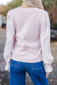 All So Feminine Blush Pink Lace Sweater