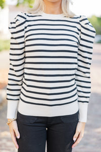 C'est Chic Black Striped Puff Sleeve Top