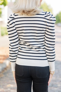 C'est Chic Black Striped Puff Sleeve Top