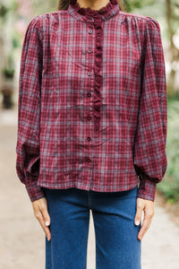 Leave It All Behind Wine Red Plaid Blouse