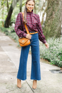 Leave It All Behind Wine Red Plaid Blouse