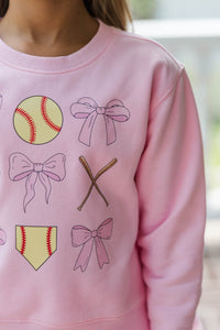 Girls: Batter Up Light Pink Graphic Sweatshirt