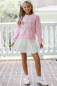 Girls: Batter Up Light Pink Graphic Sweatshirt