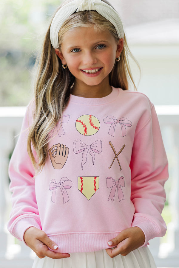 Girls: Batter Up Light Pink Graphic Sweatshirt
