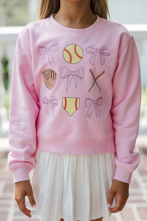 Girls: Batter Up Light Pink Graphic Sweatshirt