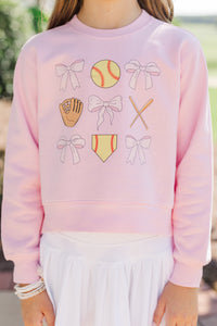 Girls: Batter Up Light Pink Graphic Sweatshirt