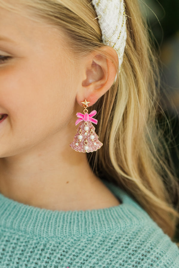 Girls: Happy Holidays Pink Christmas Tree Earring