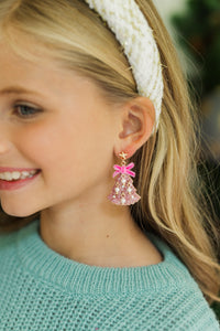 Girls: Happy Holidays Pink Christmas Tree Earring