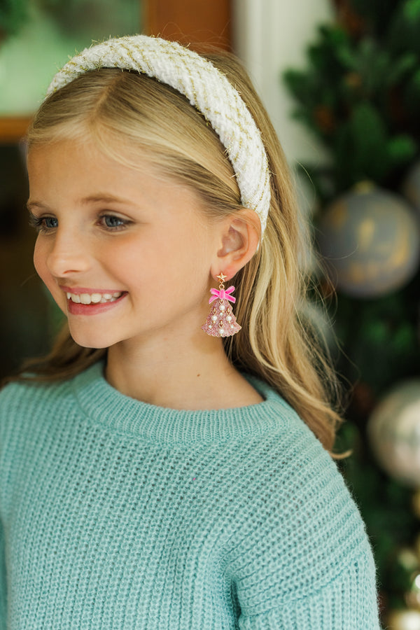 Girls: Happy Holidays Pink Christmas Tree Earring