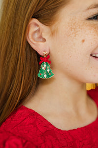 Girls: Happy Holidays Green Christmas Tree Earring