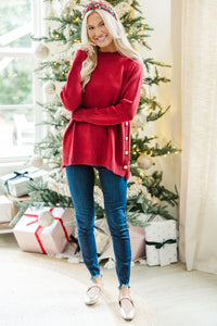 The Slouchy Red Side Button Sweater