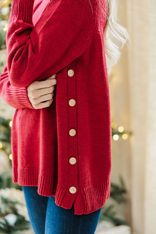 The Slouchy Red Side Button Sweater