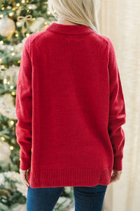 The Slouchy Red Side Button Sweater