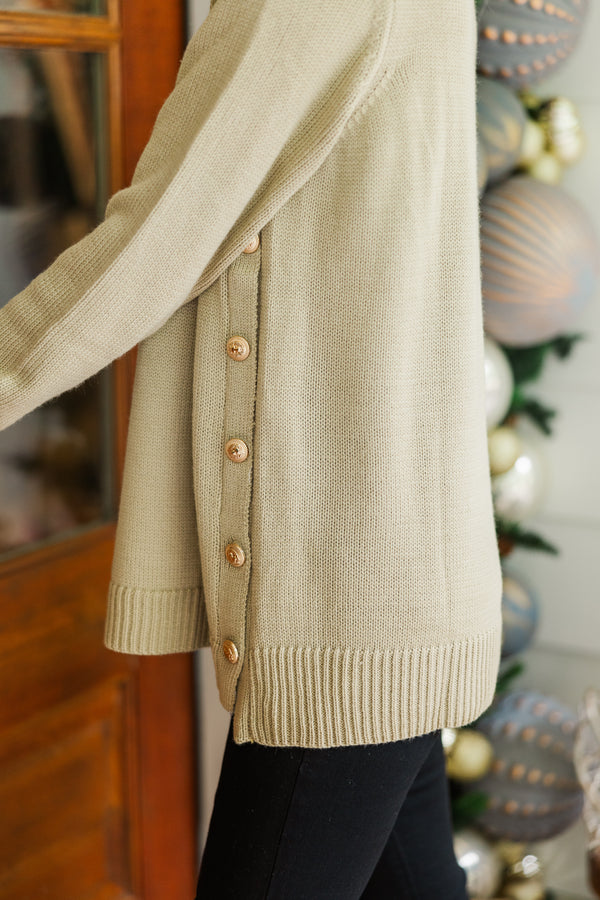 The Slouchy Taupe Side Button Sweater