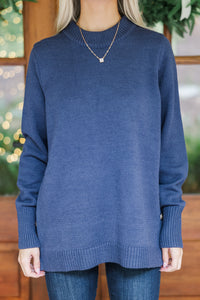 The Slouchy Navy Blue Side Button Sweater