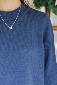 The Slouchy Navy Blue Side Button Sweater