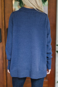 The Slouchy Navy Blue Side Button Sweater