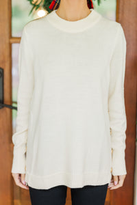 The Slouchy Cream Side Button Sweater