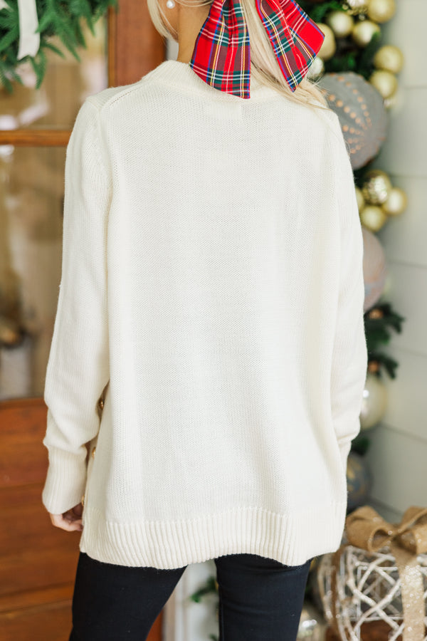 The Slouchy Cream Side Button Sweater