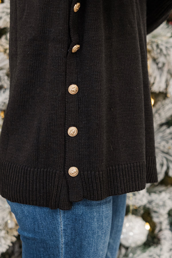 The Slouchy Black Side Button Sweater