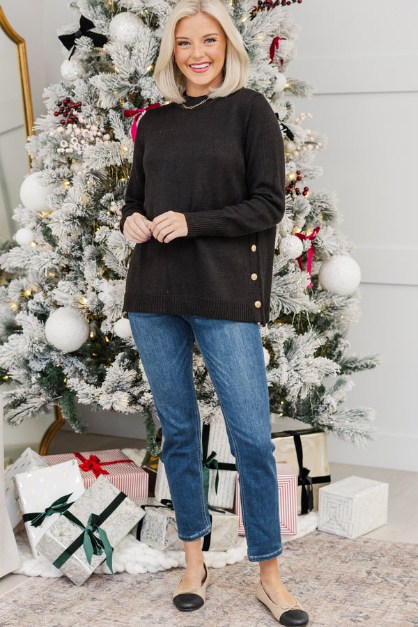 The Slouchy Black Side Button Sweater